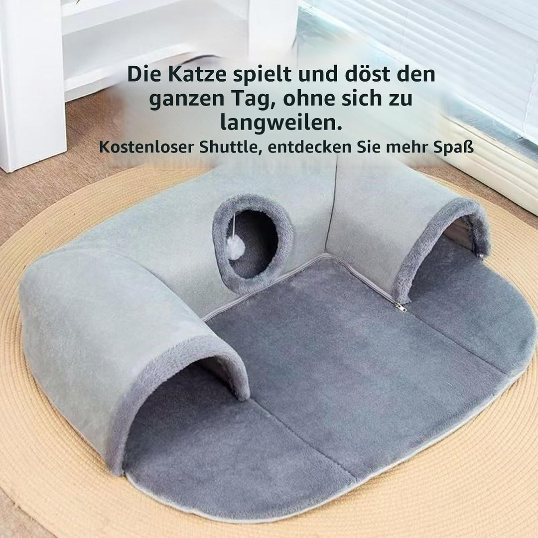 U-förmiger Katzentunnel, Katzenbett mit Spielrohr, waschbares und abnehmbares Versteckspielzeug, int