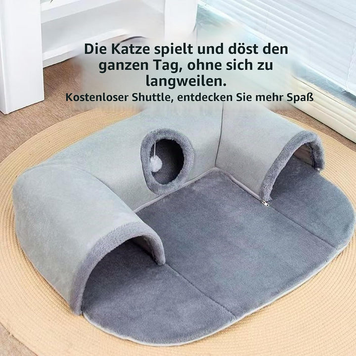 U-förmiger Katzentunnel, Katzenbett mit Spielrohr, waschbares und abnehmbares Versteckspielzeug, int