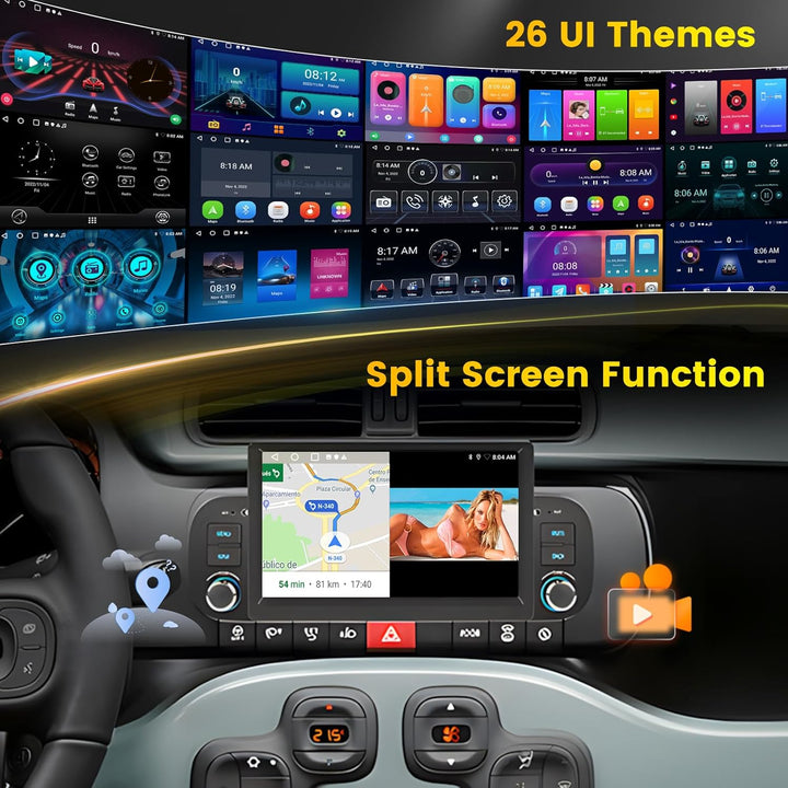 Hikity 2G+64G Autoradio Android 15 für FIAT Panda 2003-2012 mit 7-Zoll-Touchscreen, Autoradio für FI