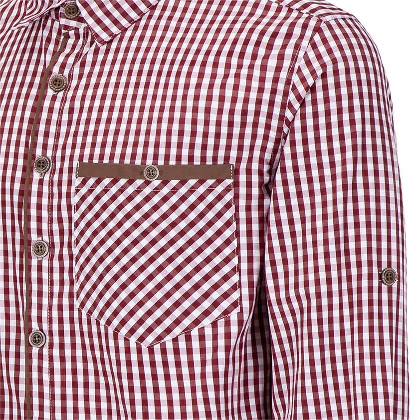 Dirndlwelle Trachtenhemd Herren,100% Baumwolle Rot/Grün/Weiss Oktoberfest Trachtenhemd Herren Langar