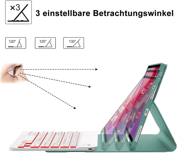 Tastatur Hülle für Lenovo Tab M11 2024, Deutsches QWERTZ, 7 Farben Beleuchtung Magnetisch Abnehmbare