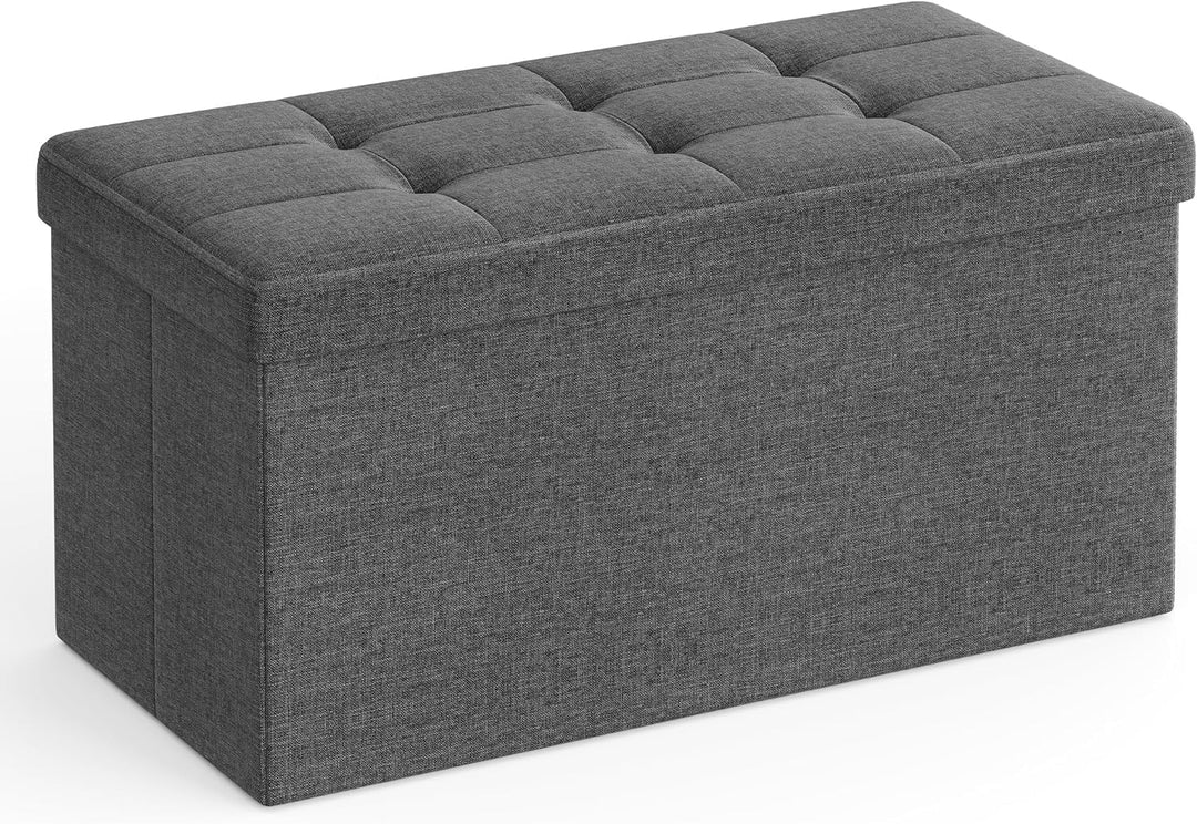 SONGMICS 76 cm Sitzbank mit Stauraum, klappbare Sitztruhe, Aufbewahrungsbox, Fussbank, dunkelgrau LS