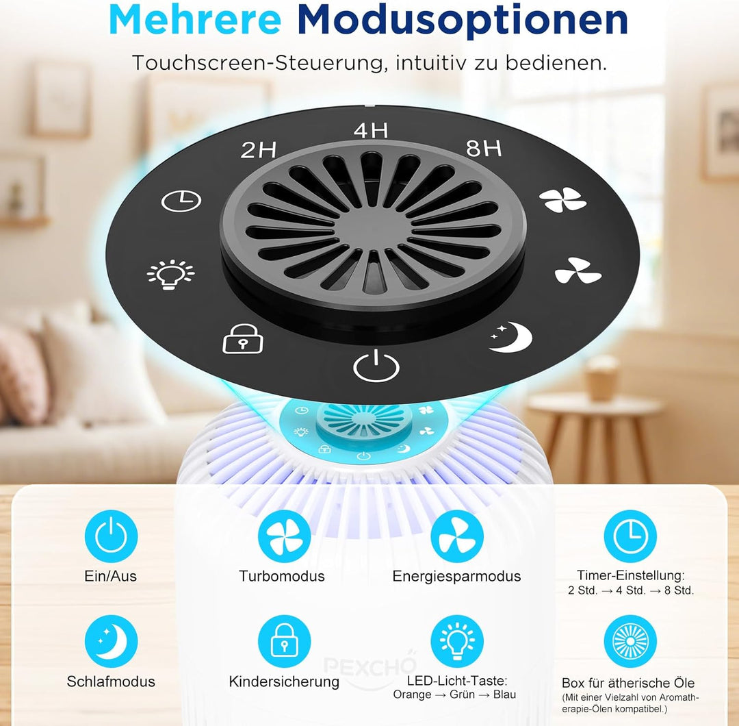 PEXCHO Luftreiniger allergiker, Upgrade 4-in-1 HEPA Filter, Luftfilter mit App Steuerung Timer Aroma