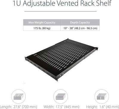 StarTech.com 1 HE Verstellbares perforiertes Server Rack Mount Ablagefach - 80kg - 49 bis 97 cm Eins