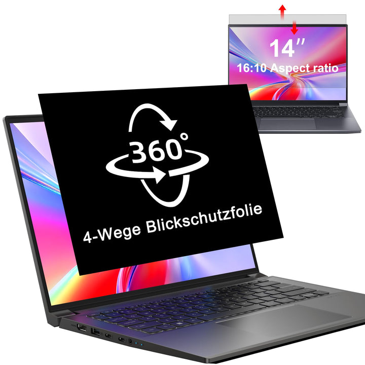360° Blickschutzfolie für 14 Zoll Laptop 16:10 Seitenverhältnis 14 zoll 16:10, 14 zoll 16:10