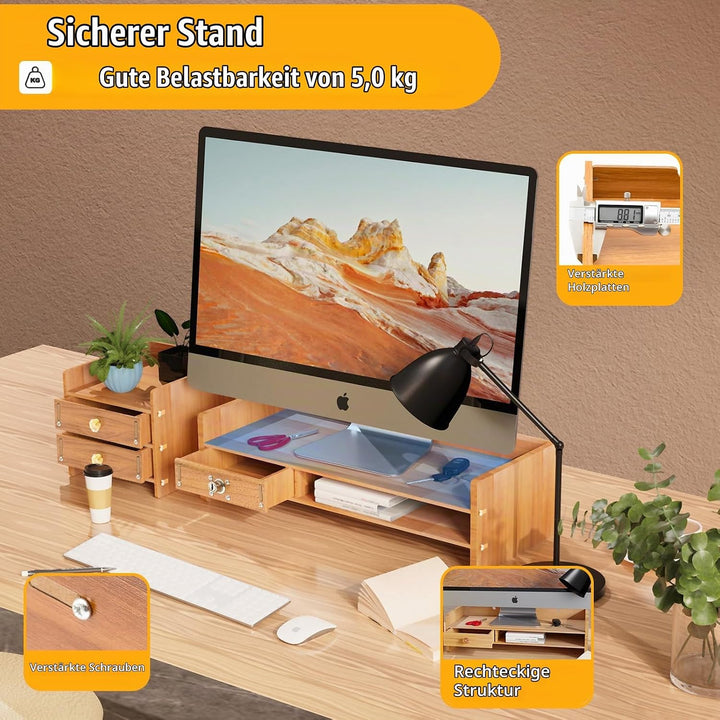 Monitorständer Holz Monitor Bildschirm Ständer mit Schublade Laptopständer Bildschirmerhöher Holz De