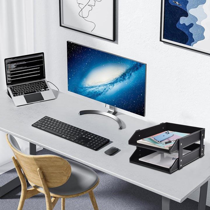 Schreibtisch-Organizer aus Leder, stapelbarer Büro-Aktenordner, Dokumentenfach für Akten, Ordner, Br