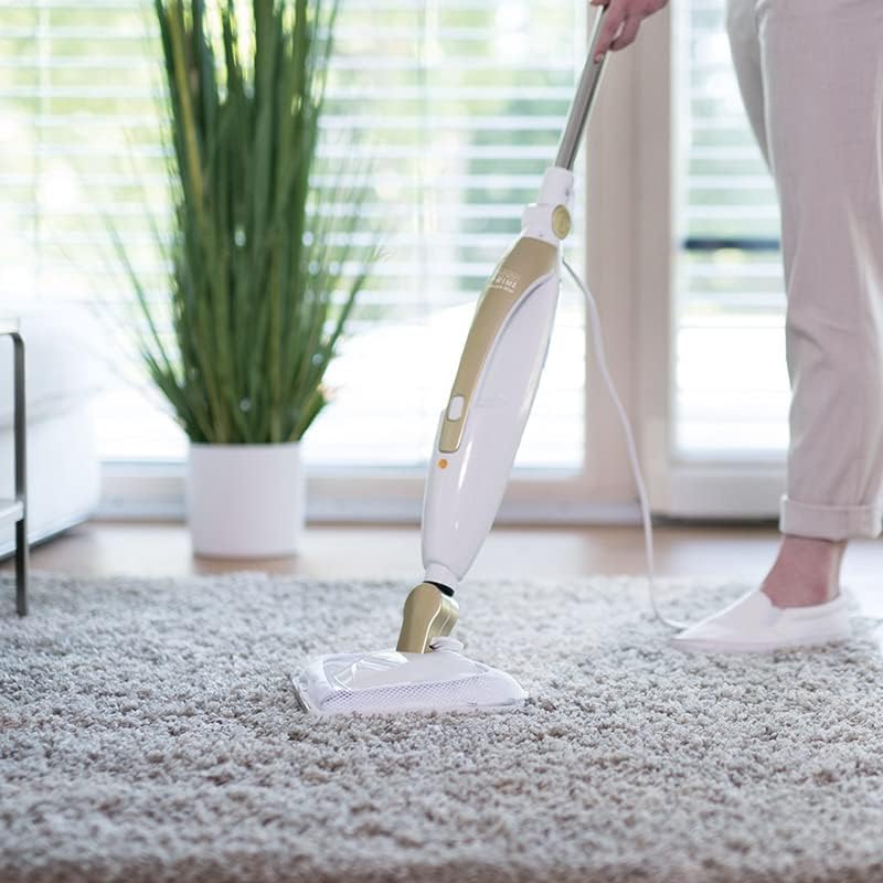 LIVINGTON Prime Steam Mop – Dampfbesen mit Knickgelenk für schwer erreichbare Stellen – vielseitiger