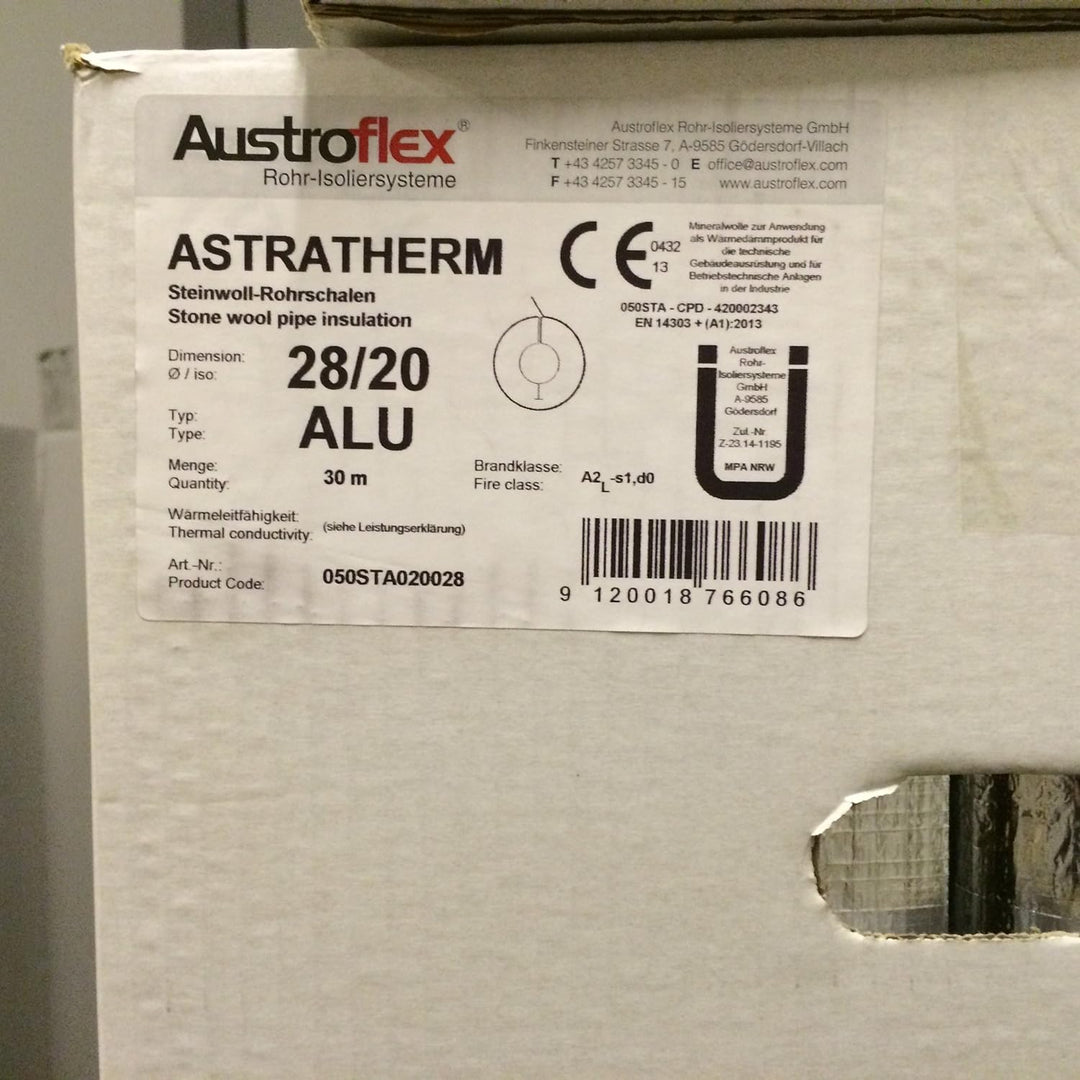 Austroflex Rohrisolierung 28 x 20mm voller Karton 30m Inhalt (1,79€/Meter) Rohrschalen alukaschiert