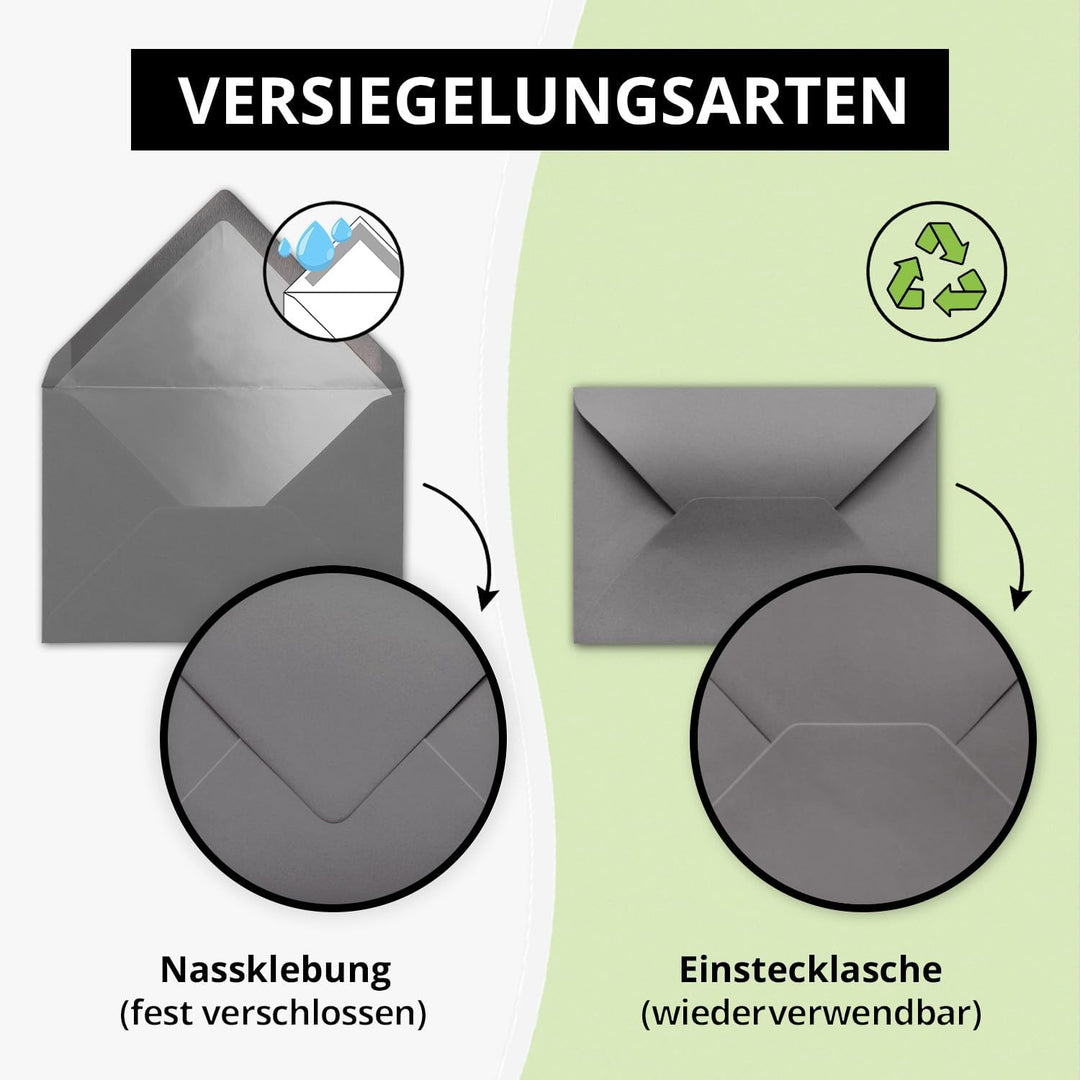 Kuverts Graphit-Grau - 100 Stück - Brief-Umschläge DIN C6-114 x 162 mm - 11,4 x 16,2 cm - Nassklebun