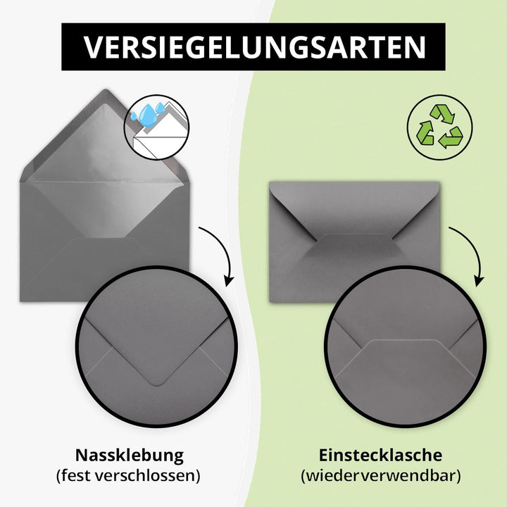 Kuverts Graphit-Grau - 100 Stück - Brief-Umschläge DIN C6-114 x 162 mm - 11,4 x 16,2 cm - Nassklebun