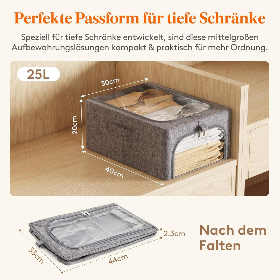 Lifewit 4 Stück Kleideraufbewahrungsbehälter mit Metallrahmen, Faltbare Aufbewahrungsbox mit Deckel,
