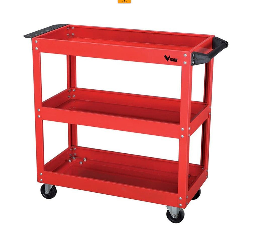 Vigor 3649503 Werkzeugwagen Modell Trolly 3 Etagen, rot