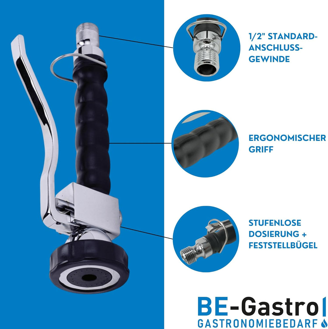 BE-GASTRO I Profi Gastro Handbrause (Schwarz | Blau) inkl. Feststellbügel | 1/2" Standard-AG | Edels