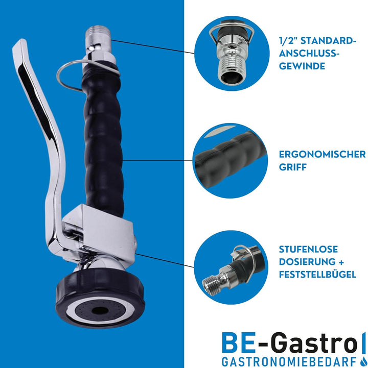 BE-GASTRO I Profi Gastro Handbrause (Schwarz | Blau) inkl. Feststellbügel | 1/2" Standard-AG | Edels