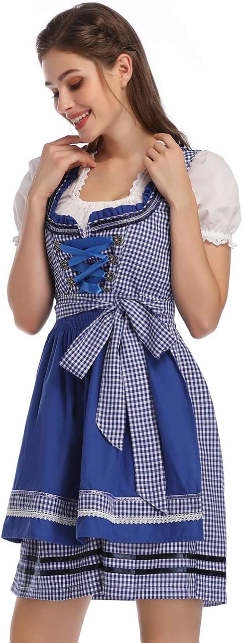 KOJOOIN Trachtenkleid Dirndl Kurz Damen Midi für Oktoberfest 3tlg.- Drei Teilig: Kleid, Bluse, Schür
