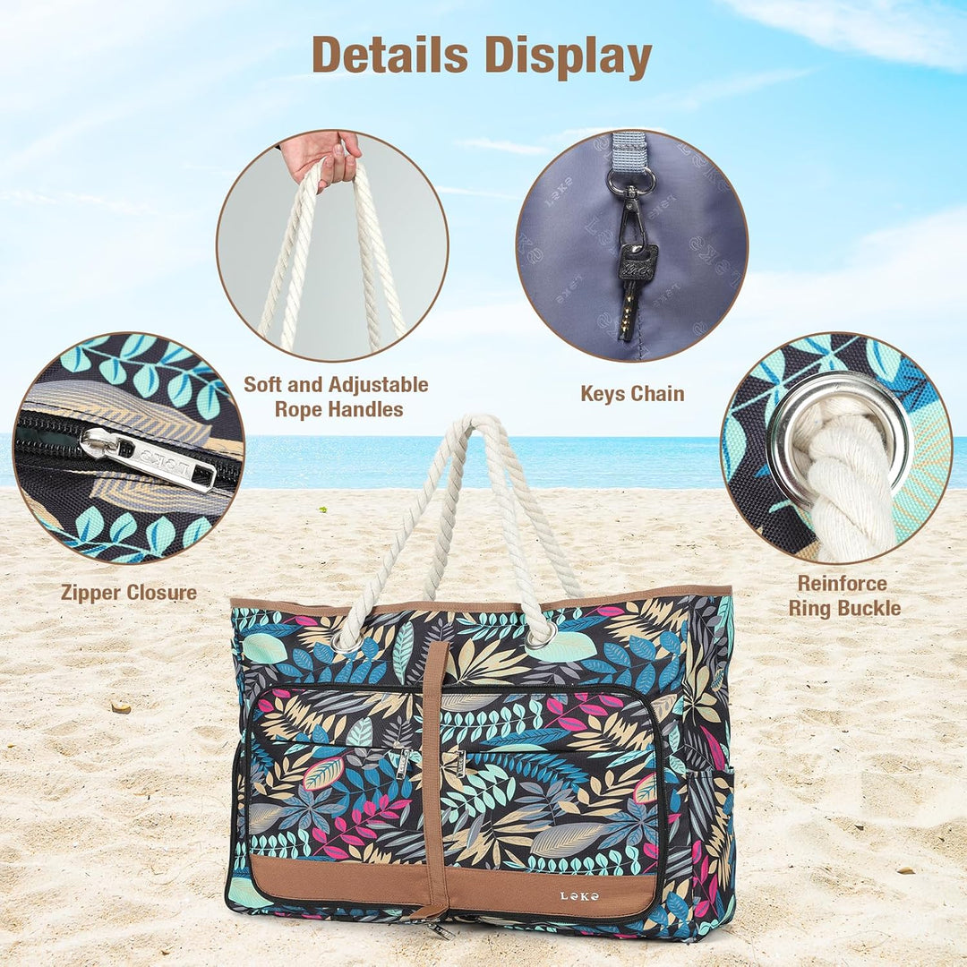Lekespring Strandtasche Damen Gross mit Reissverschluss, Vielseitiger Damen Shopper Badetasche Sauna