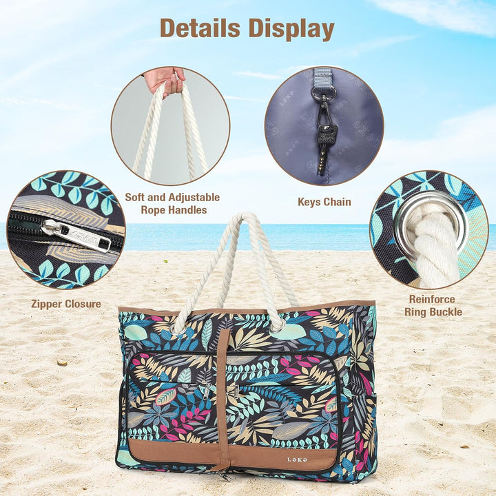 Lekespring Strandtasche Damen Gross mit Reissverschluss, Vielseitiger Damen Shopper Badetasche Sauna