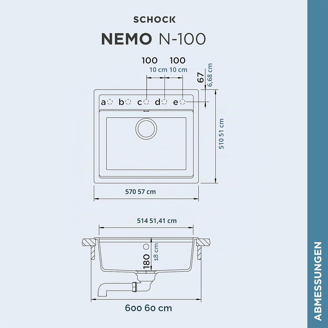 SCHOCK Küchenspüle 57 x 51 cm Nemo N-100 Croma - CRISTALITE hellgraue Granitspüle ab 60 cm Unterschr