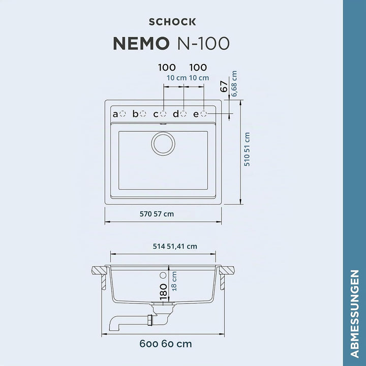 SCHOCK Küchenspüle 57 x 51 cm Nemo N-100 Croma - CRISTALITE hellgraue Granitspüle ab 60 cm Unterschr