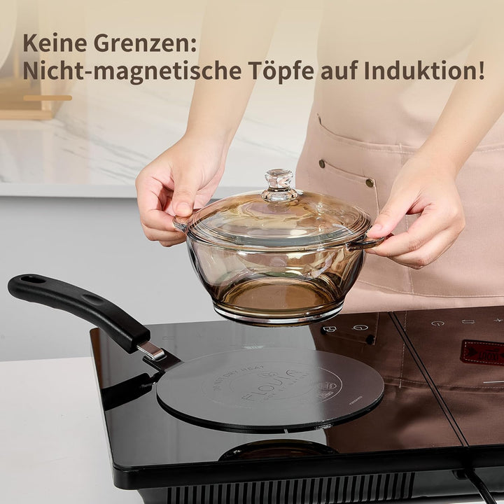 Induktion Adapterplatte Ø24cm mit abnehmbarem Griff, Hitzediffusor für nicht-induktives Kochgeschirr