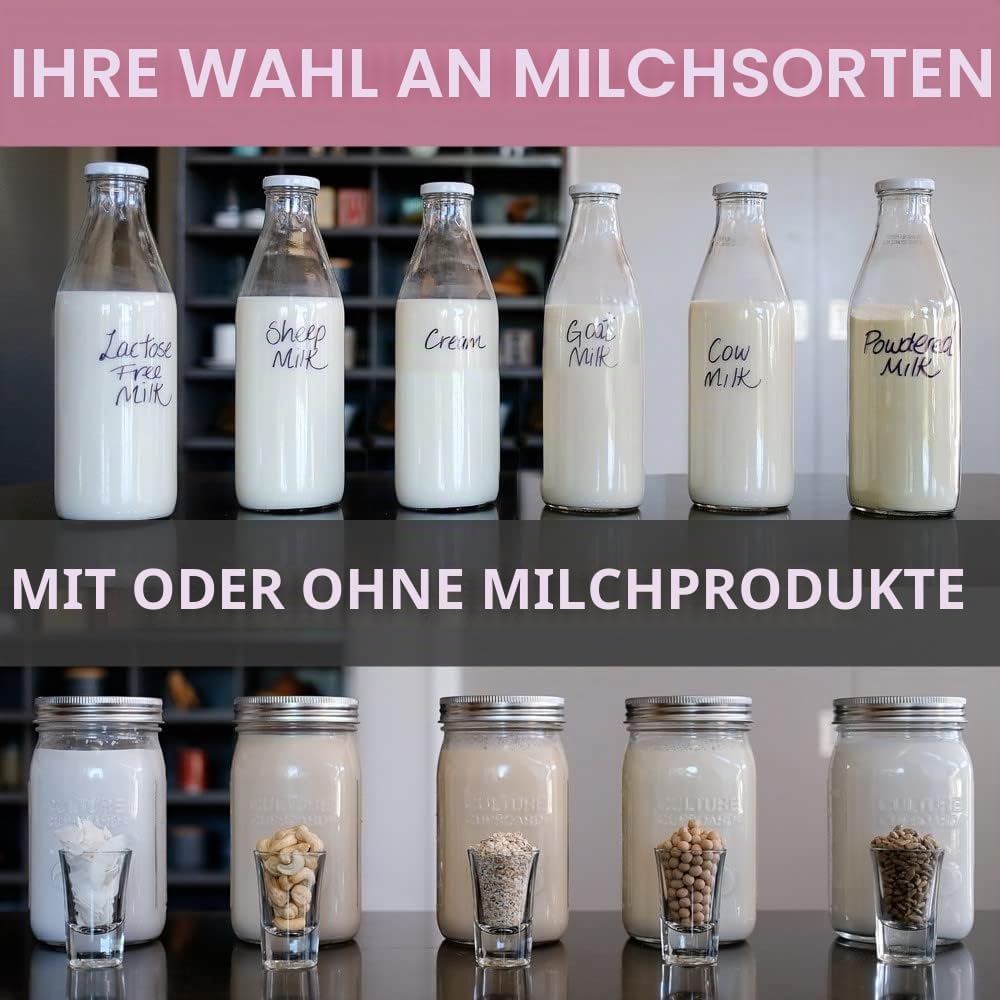 Edelstahl Joghurtbereiter mit 1 Quart Glas und komplettem Rezeptbuch für 12+ einfache selbstgemachte