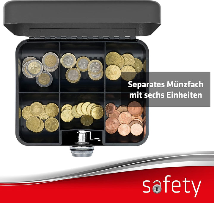 SAX Geldkassette mit Zahlenschloss, extra Starkes Schloss, 20 x 16 x 9cm, Medium, Schwarz, 0-822-19