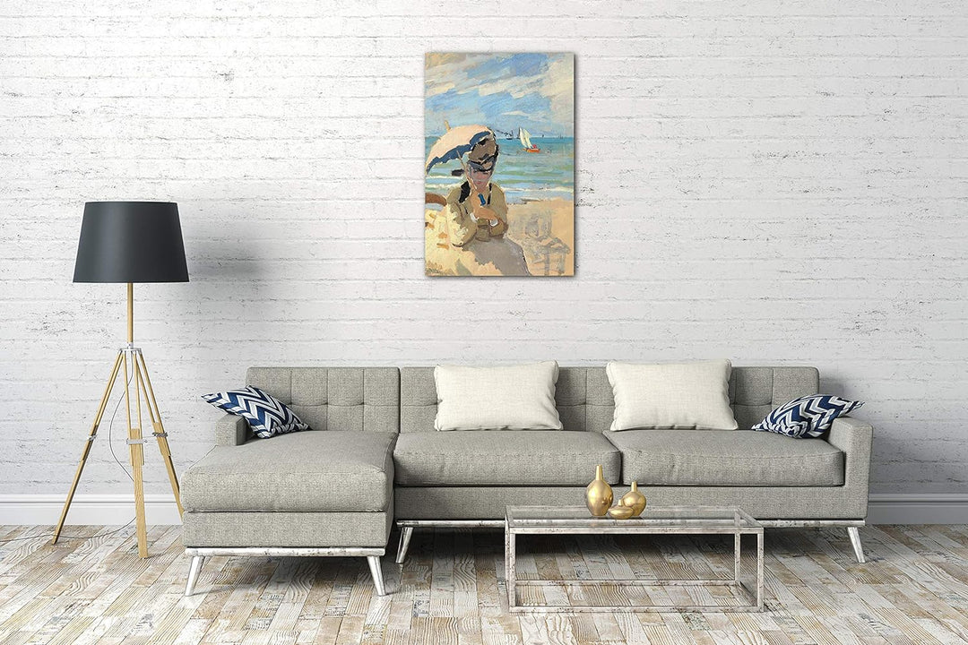 Printed Paintings Leinwand (60x80cm): Claude Monet - Camille sitzt am Strand von Trouville 60x80 cm,