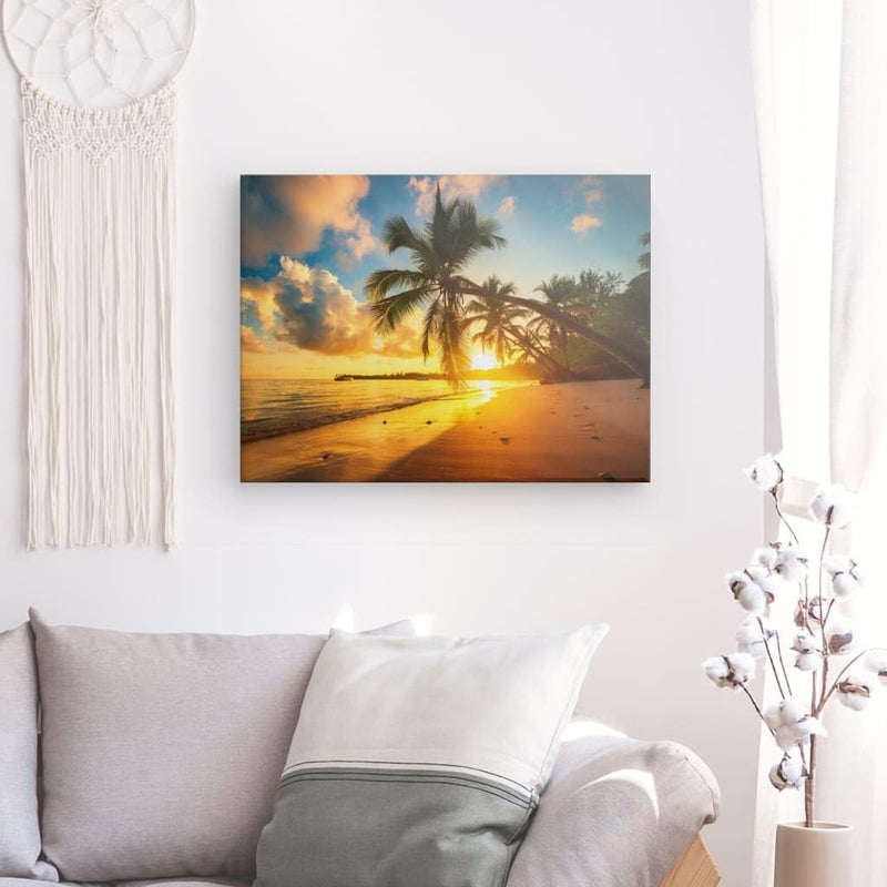 PICANOVA – Leinwandbild 100x75cm Strand Sonnenuntergang – Leinwanddruck – Wandbild Kunstdruck Auf 2c