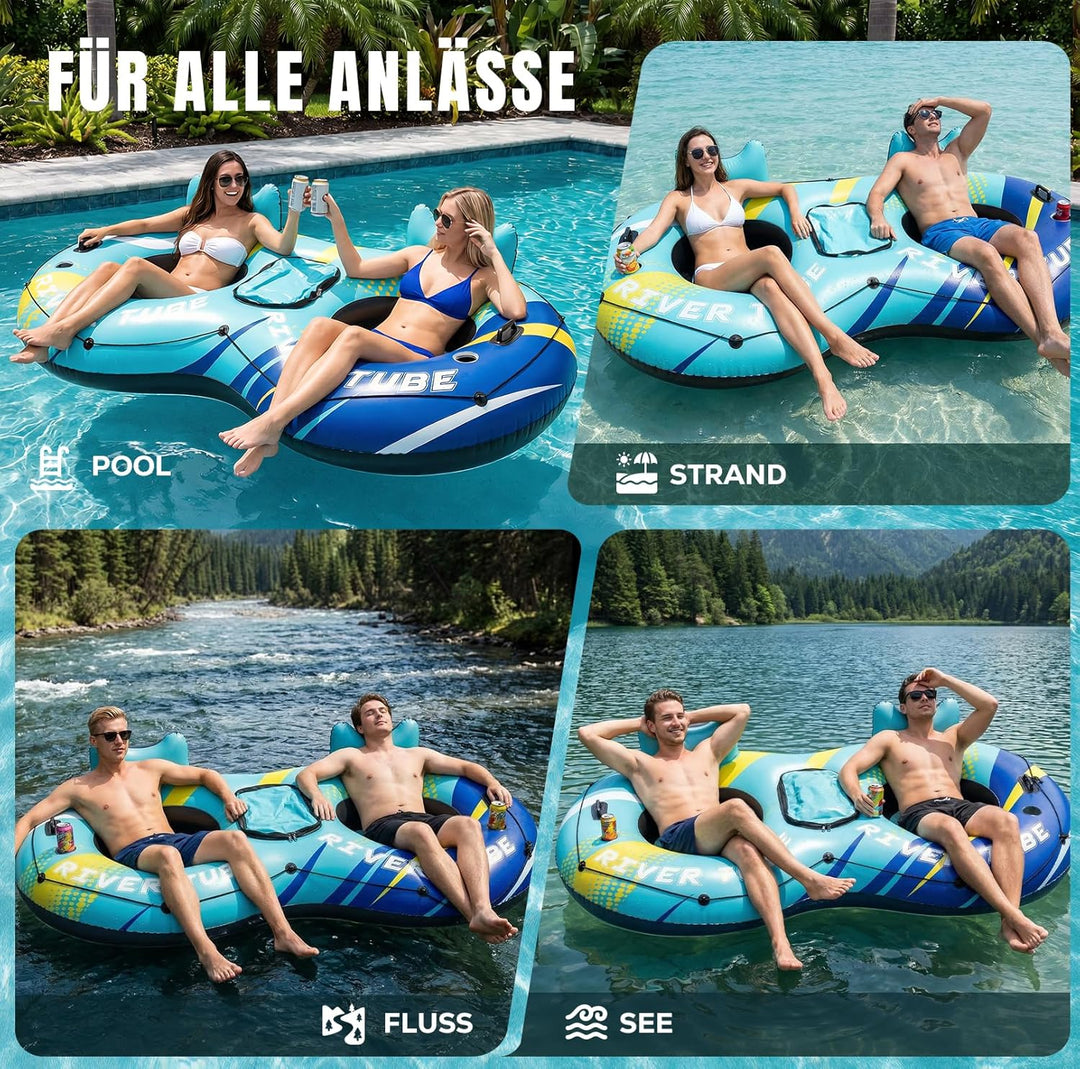 SOLAVERO Aufblasbare Luftmatratze Pool, Wasser Schwimmring Erwachsene mit Rückenlehne, Schwimmsessel