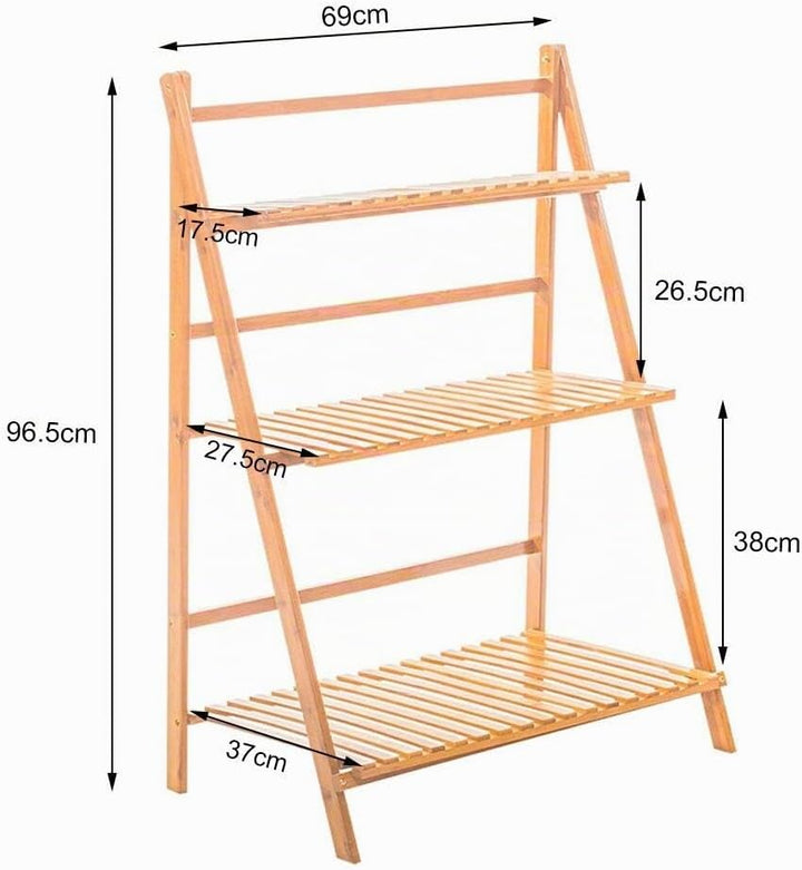 medla Blumentreppe aus Holz, Blumenständer für innen draussen, 3-stufig, Pflanzentreppe Klappbar, Bl