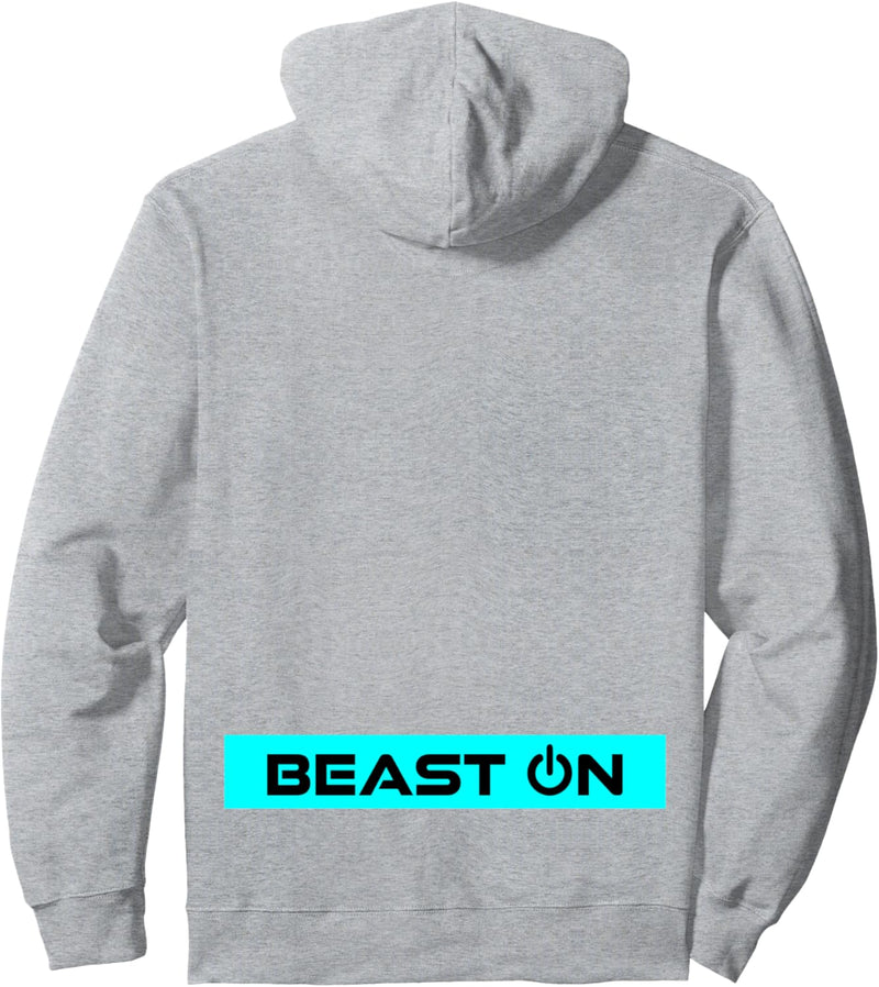 Beast ON Rücken Motiv hellblaue Farbe Fitness Gym Motivation Pullover Hoodie