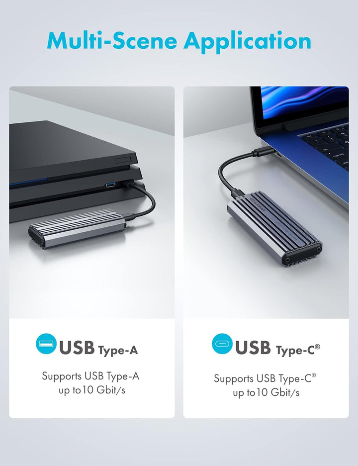GRAUGEAR | Aluminium-Gehäuse f. M.2 NVMe SSD | USB 3.2 (Gen2, 10 Gbit/s) | Zwei Kabel USB-C & USB-A