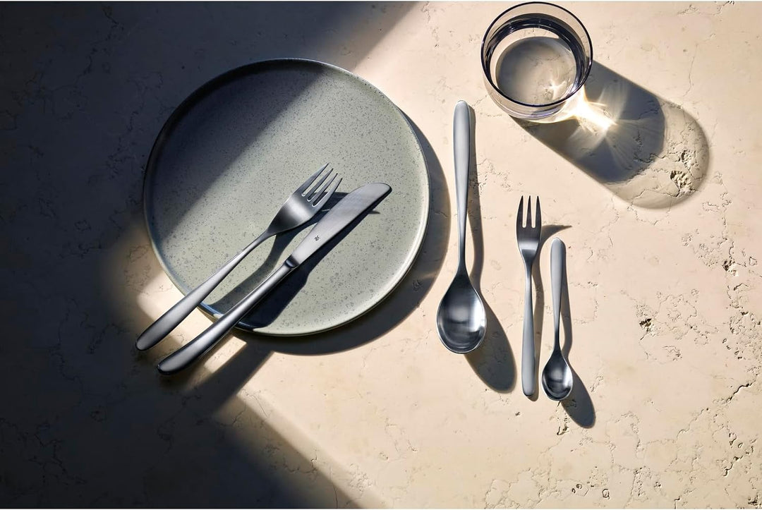 WMF Silk Edelstahl Besteck Set 6 Personen, Essbesteck Set 30 teilig, Monobloc-Messer, Cromargan Edel