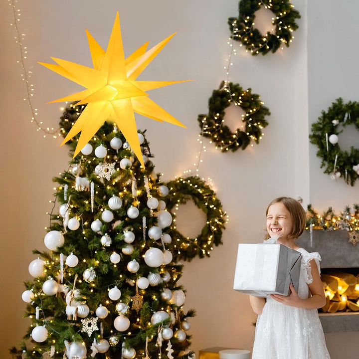 3D Weihnachtsstern Beleuchtet Fenster Batterie mit Timer - 45cm led Weihnachtsbaumspitze Stern, Leuc