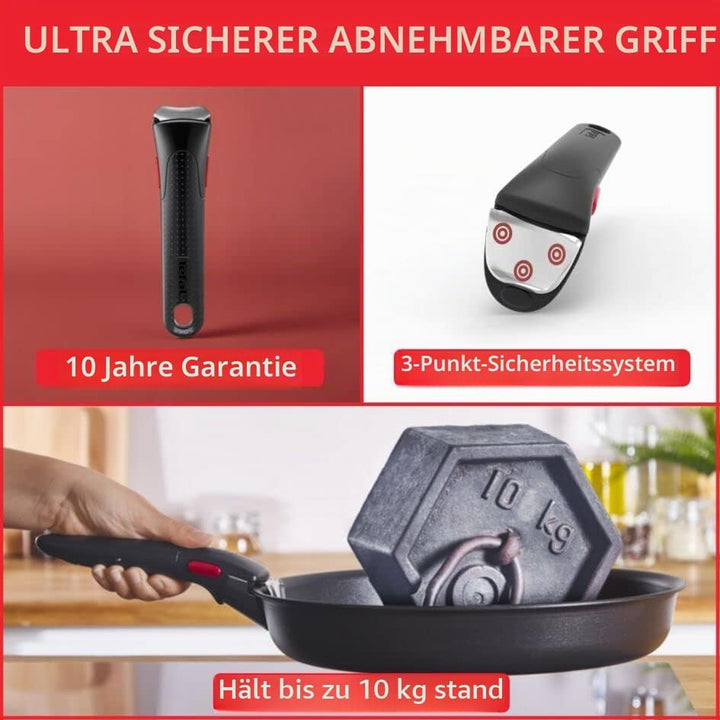 Tefal Ingenio Easy ON Töpfe &amp; Pfannen-Set, 10-teilig, stapelbar, abnehmbarer Griff, platzsparend, an