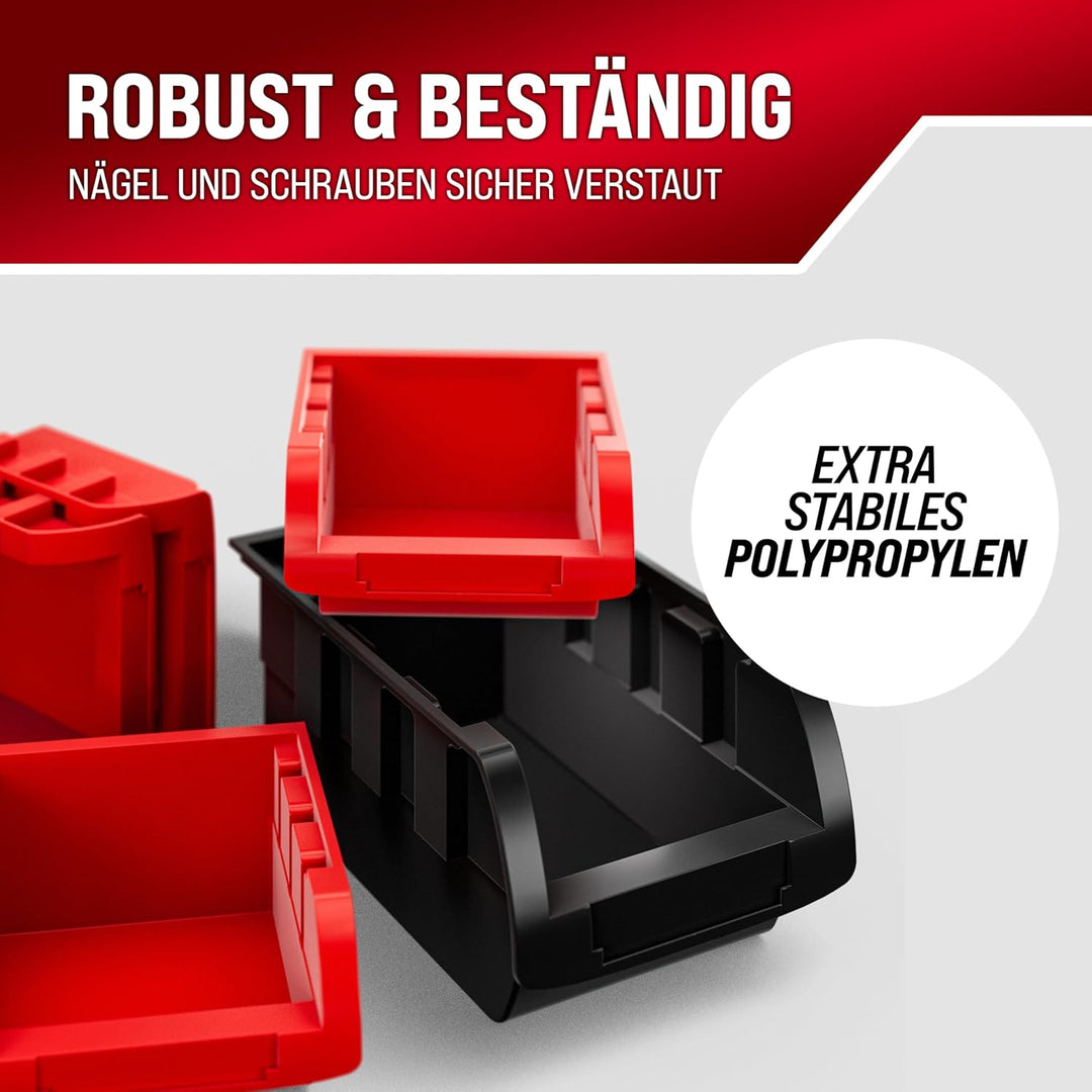 DEUBA® Wandregal mit Stapelboxen und Werkzeughalter 43 tlg Box Erweiterbar Werkstattregal Werkzeuglo