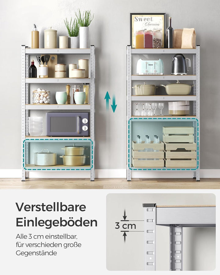 SONGMICS Schwerlastregal, Kellerregal, Lagerregal, 30 x 75 x 150 cm, Regal mit Stahlgestell, bis 650