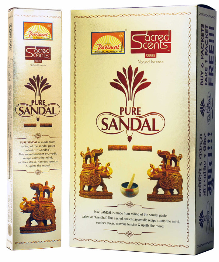 Parimal Sacred Scents Räucherstäbchen, natürliche Sandale, 6 Packungen à 28 g in einer Box, Export-Q