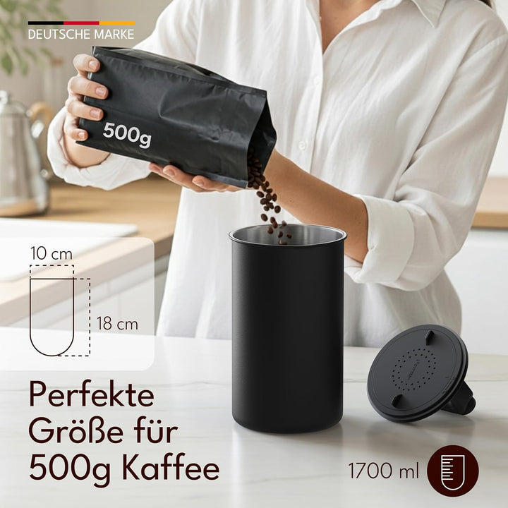 KC Kitchen & Co. Kaffeedose luftdicht für 500 g Kaffeebohnen – Edelstahl Vorratsdose mit Vakuumdecke