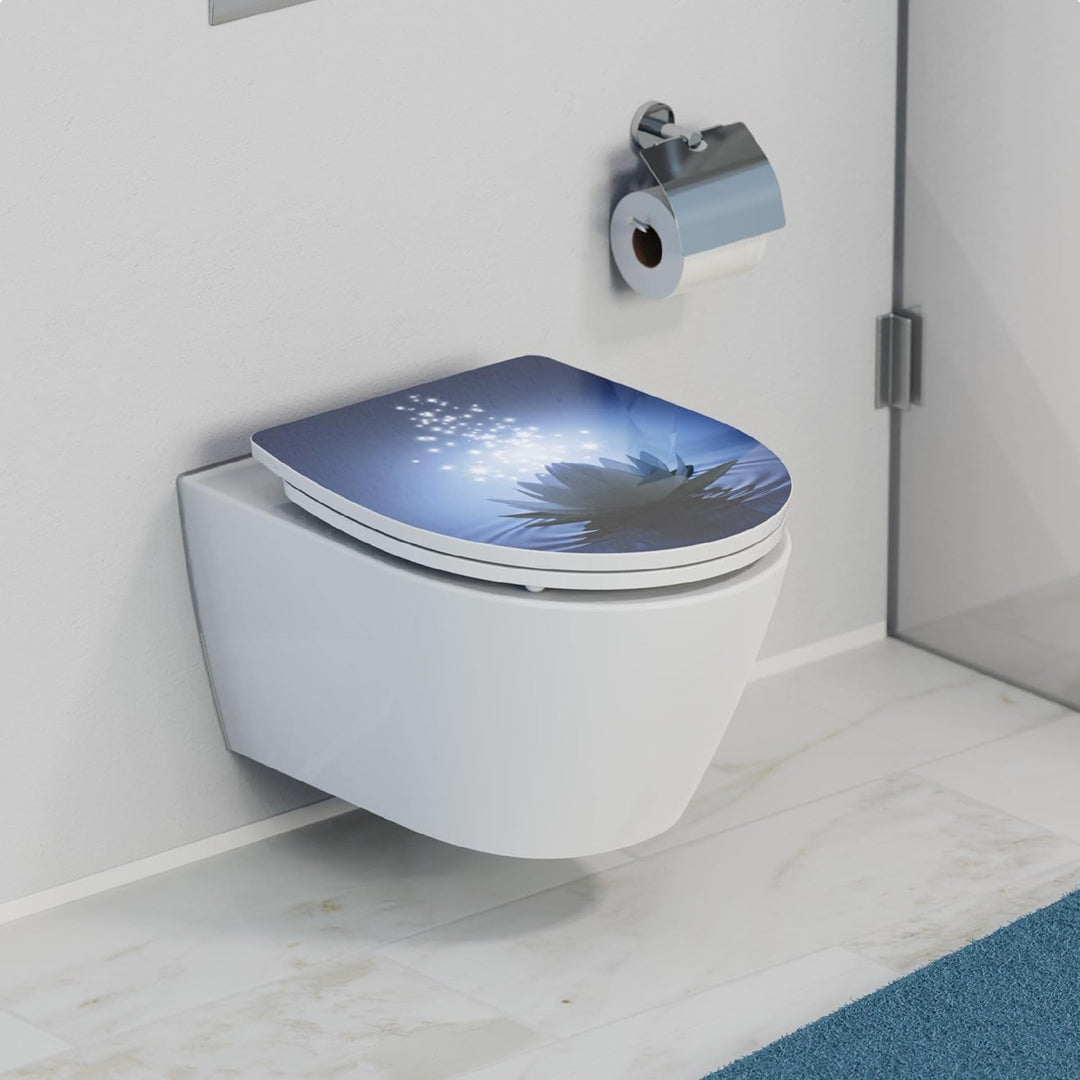 SCHÜTTE WC-Sitz Duroplast HG WATER LILY Hochglänzender Toilettensitz mit Absenkautomatik, Schnellver