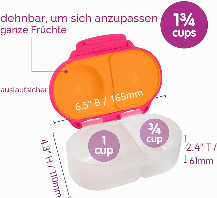 b.box 2er-Pack Bento-Snackbox | Auslaufsicherer Lebensmittelbehälter mit zwei Fächern und Deckel | I