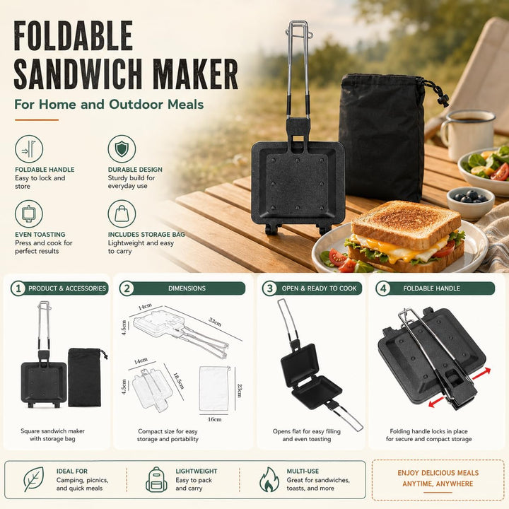 Multifunktionaler Sandwichmaker, faltbar, tragbar, antihaftbeschichtet, Frühstücksform, Presspfanne,