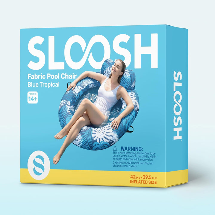 SLOOSH Aufblasbares Wasser-Pool-Luftbett für Erwachsene mit blauen Blättern–1 tropischer Blatt-Schwi