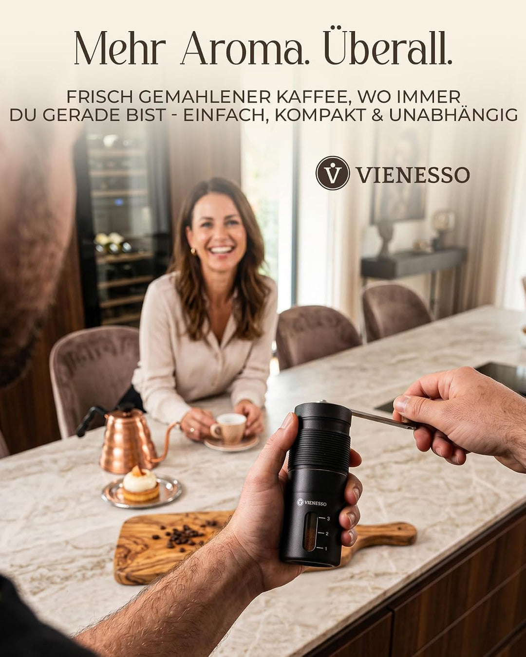 Kaffeemühle Manuell mit Keramikmahlwerk | Kompakte Handkaffeemühle mit stufenloser-Mahlgradeinstellu