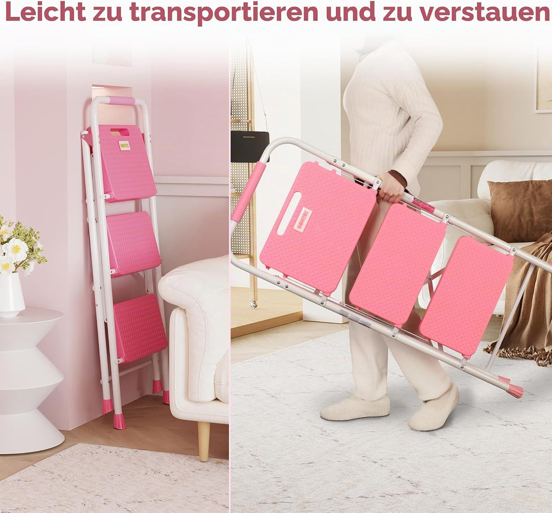 BONTEC Trittleiter 3 Stufen Klappbar, 272kg/600lbs Kapazität mit Breiten Anti-Rutsch-Pedalen, Faltba
