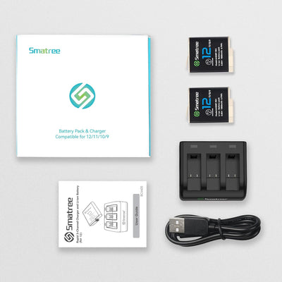Smatree Akku 2-Pack1800mAh Kompatibel für GoPro Hero 12, GoPro Hero 11, GoPro Hero 10 und GoPro Hero