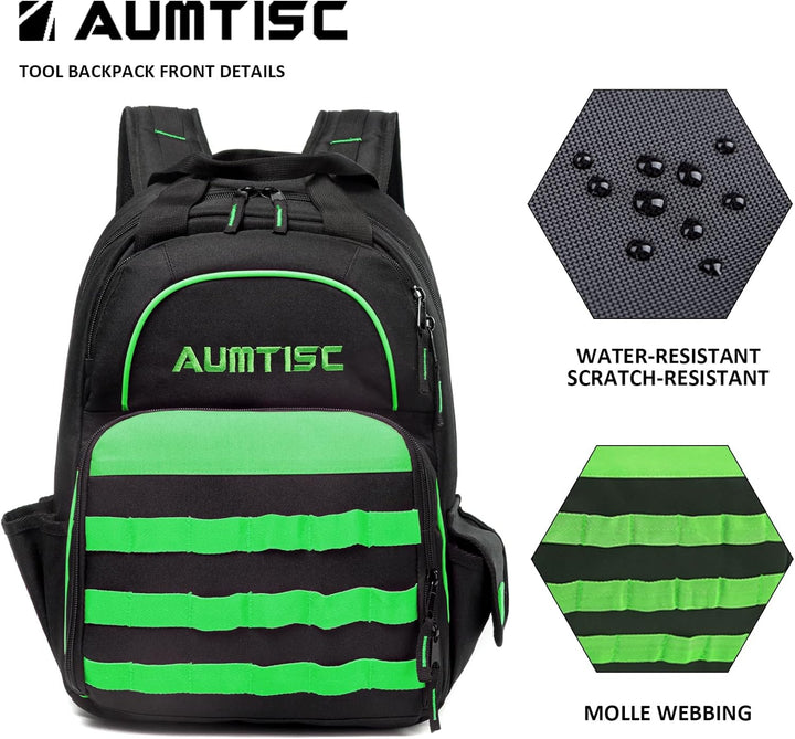 AUMTISC Werkzeug-Rucksack, strapazierfähig, für Baustellen, Werkzeugtasche mit Mehrzwecktasche, für