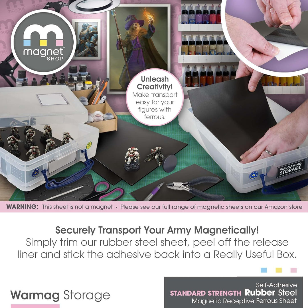 WarMag grosses selbstklebendes Gummi-Stahlblech | Magnetisches Aufbewahrungstablett für Wargames-Min