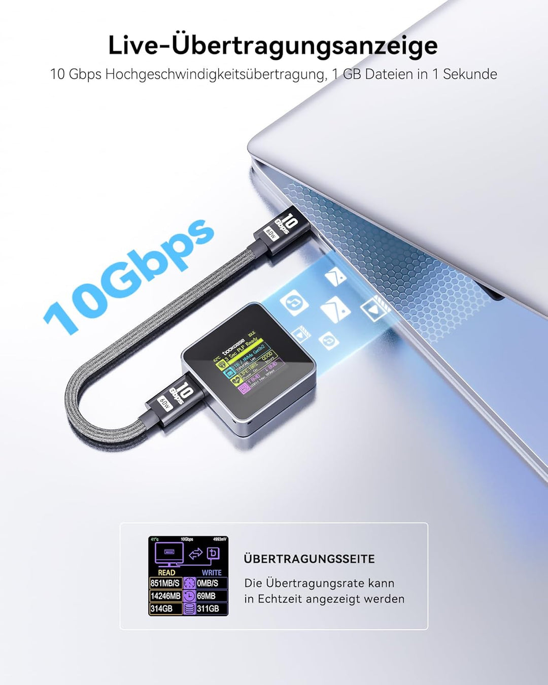 DOCKCASE Smart Pocket SSD Gehäuse - 3S Power Loss Protection, NVMe M.2 Gehäuse Echtzeit-SSD-Gesundhe